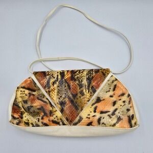 Vintage Rappi‎ Snakeskin Print Convertible Shoulder Bag Clutch Ivory Retro